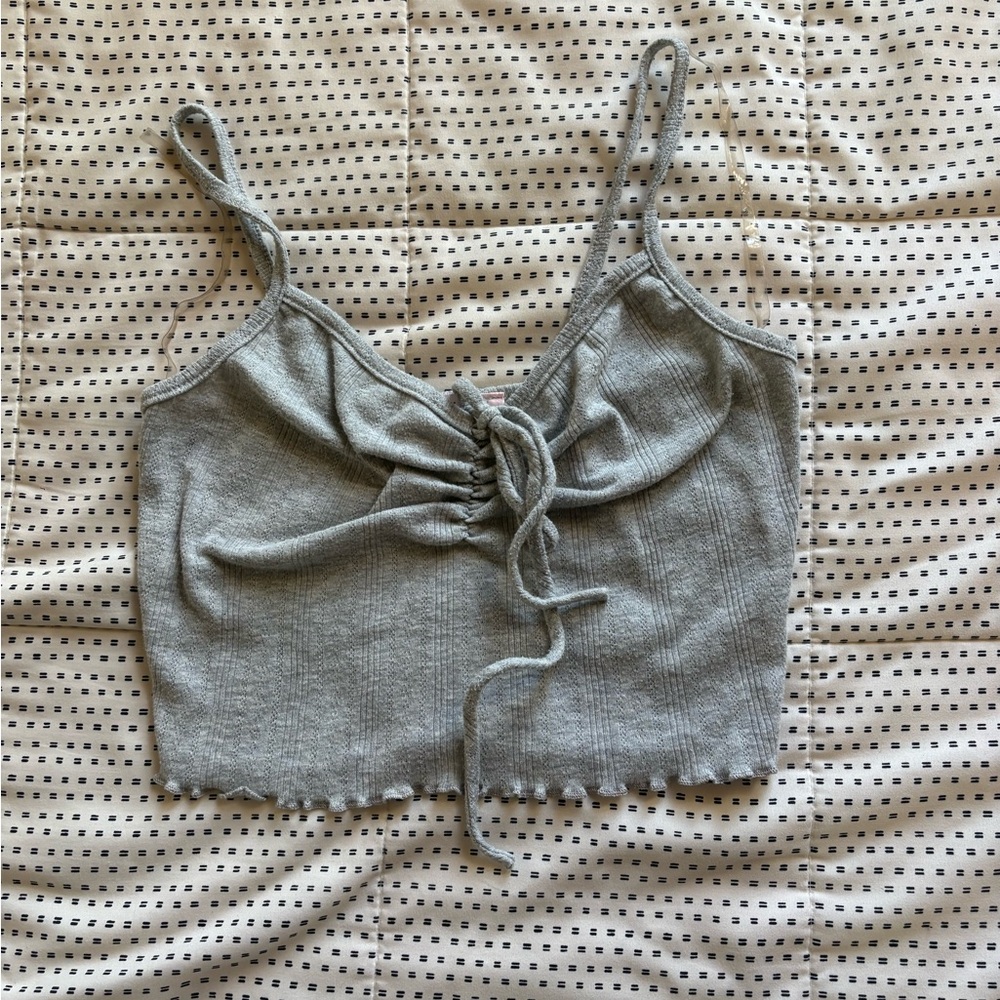 Blue Blush Gray Ribbed Drawstring Cami